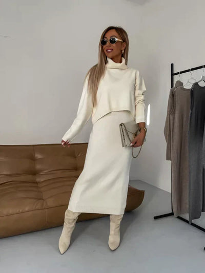 Strick-Set – Pullover – Midikleid – Zweiteiliges Strick-Set – Herbstkleidung für Frauen