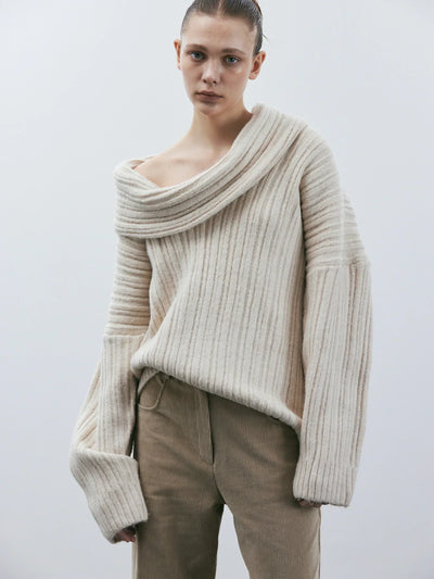 Strickpullover – Oversized-Pullover mit schulterfreiem Ausschnitt für Damen