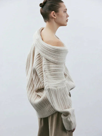 Strickpullover – Oversized-Pullover mit schulterfreiem Ausschnitt für Damen