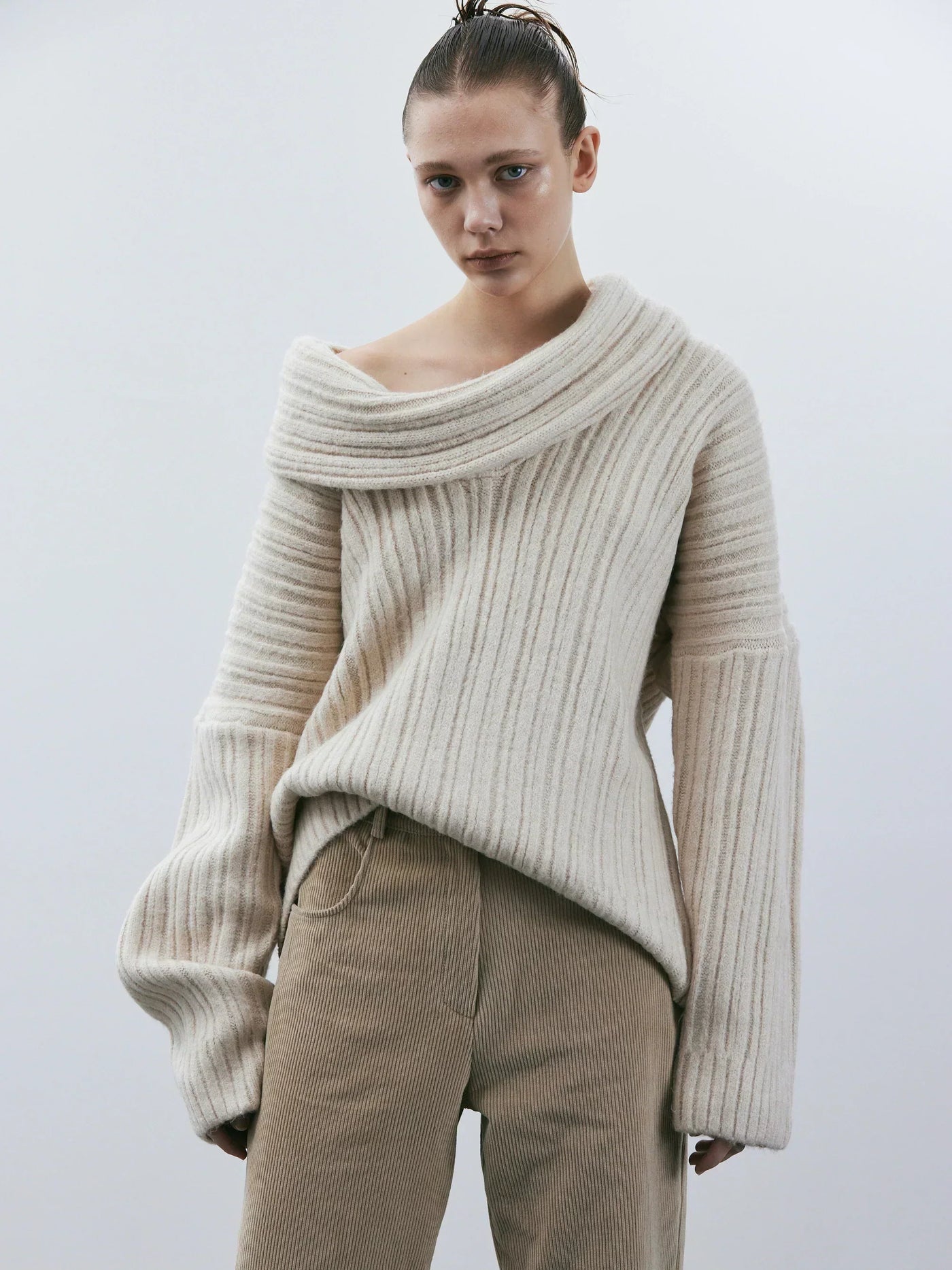 Strickpullover – Oversized-Pullover mit schulterfreiem Ausschnitt für Damen