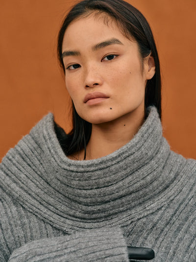Strickpullover – Oversized-Pullover mit schulterfreiem Ausschnitt für Damen