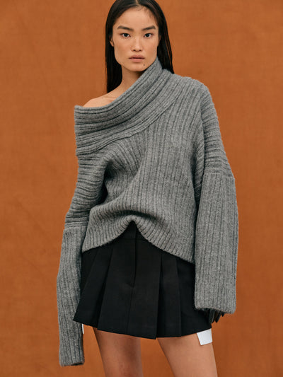 Strickpullover – Oversized-Pullover mit schulterfreiem Ausschnitt für Damen