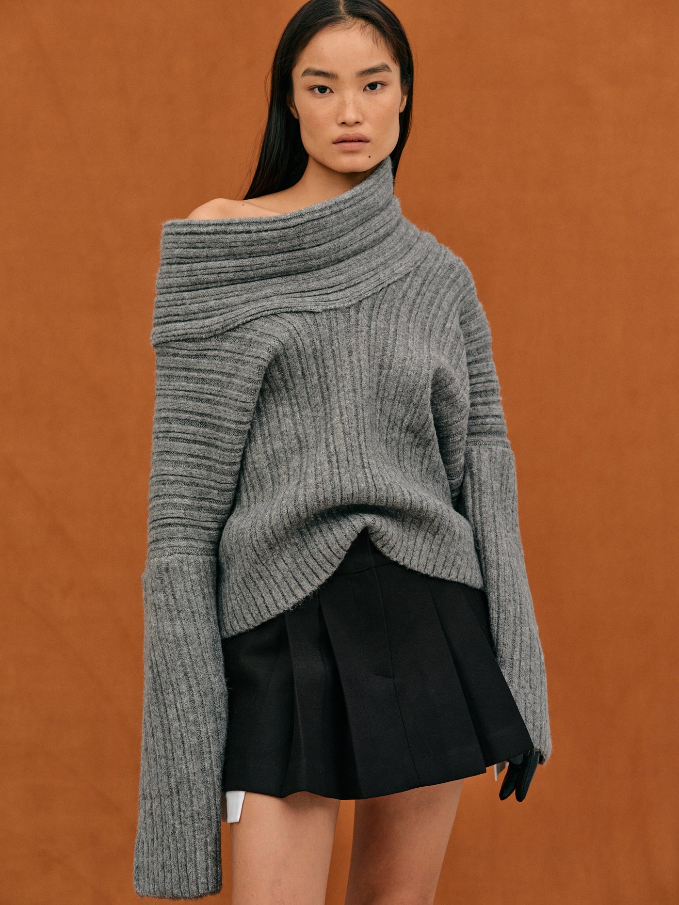 Strickpullover – Oversized-Pullover mit schulterfreiem Ausschnitt für Damen