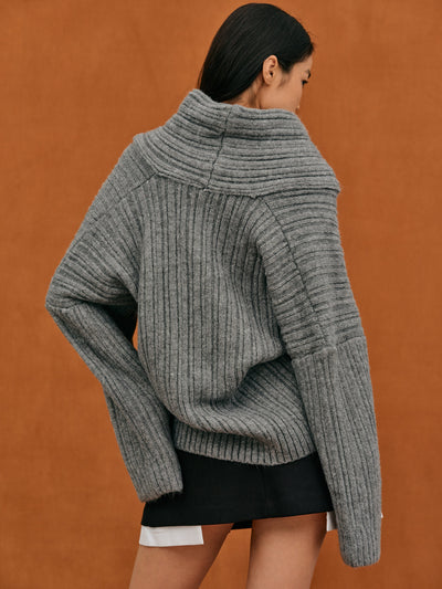 Strickpullover – Oversized-Pullover mit schulterfreiem Ausschnitt für Damen