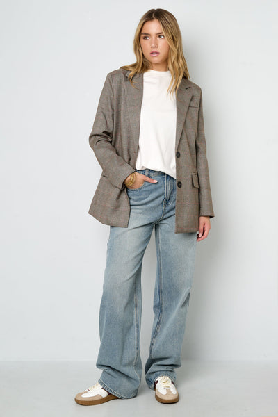 Oversized-Blazer – Damen-Blazer mit lockerer Passform und einreihiger Knopfleiste im Karomuster