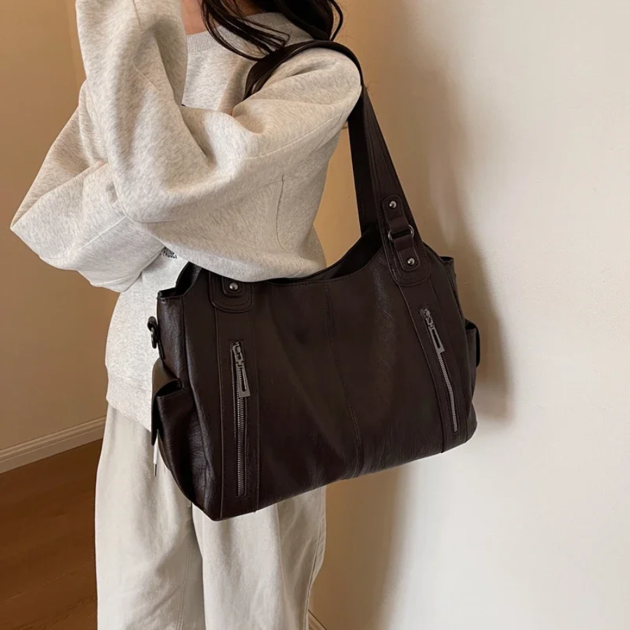 Leder Tote Bag | Langer Riemen | Kunstleder | Vegane Ledertasche | Umhängetasche
