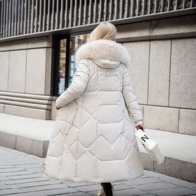 Lange Daunenjacke für Damen – Pelzkragen – Gefüttert – Winterjacke – Langer Mantel für Damen