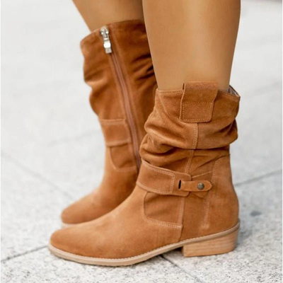 Wildlederstiefel - Damen Boho Winterstiefel mit niedrigem Absatz