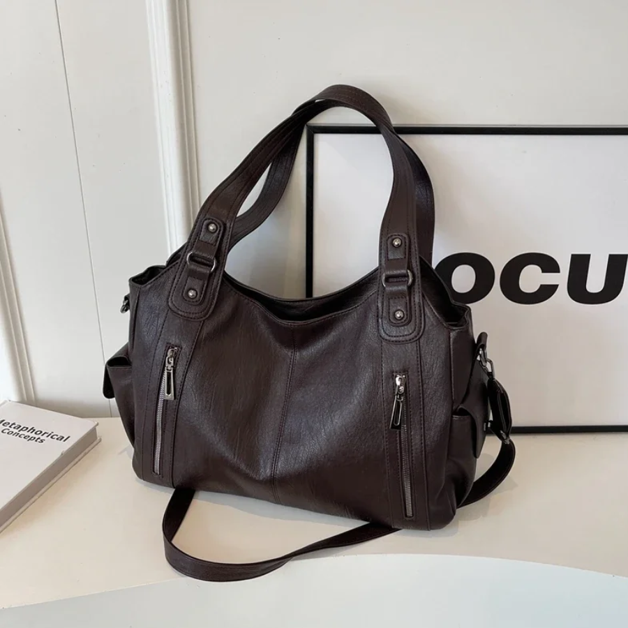 Ledertasche – Damen-Umhängetasche aus Kunstleder in Schwarz und Braun