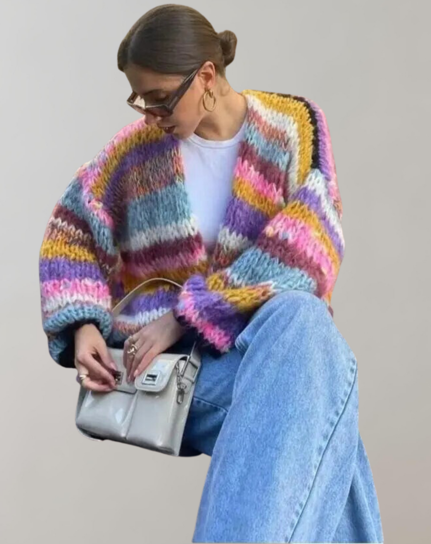 Strickjacke | Bunt | Gestreift | Grobstrickjacke | Damenstrickmode