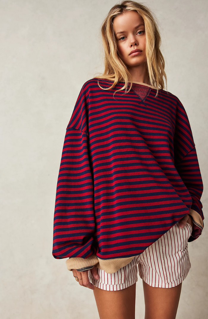 Oversized-Pullover – Gestreiftes Oversized-Langarmshirt für Frauen