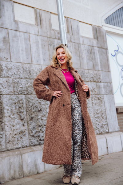 Langer Mantel – Damen-Teddy-Mantel mit doppelter Knopfleiste für Herbst und Winter