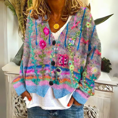 Strickjacke – farbenfroh – mit Knöpfen – Oversize-Strickjacke – Damenstrickmode