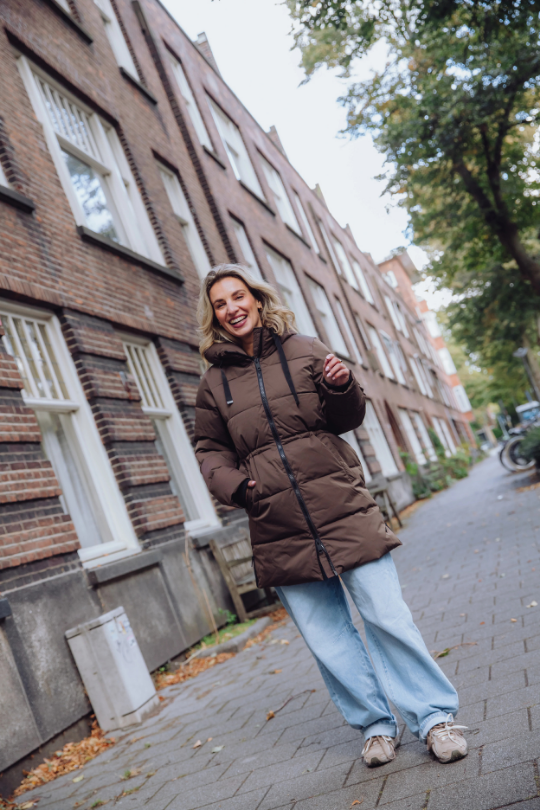Damen-Daunenjacke – mit Kapuze – mittellang – Pufferjacke – Wintermantel für Frauen