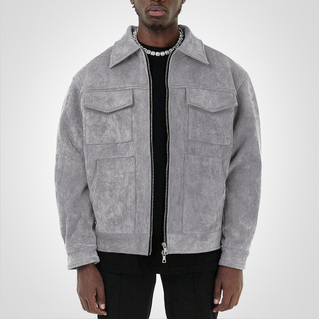 Wildlederjacke – Kurze Herbstjacke für Herren mit Reißverschluss und Taschen