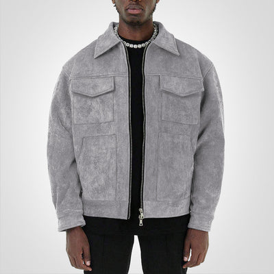 Wildlederjacke – Kurze Herbstjacke für Herren mit Reißverschluss und Taschen