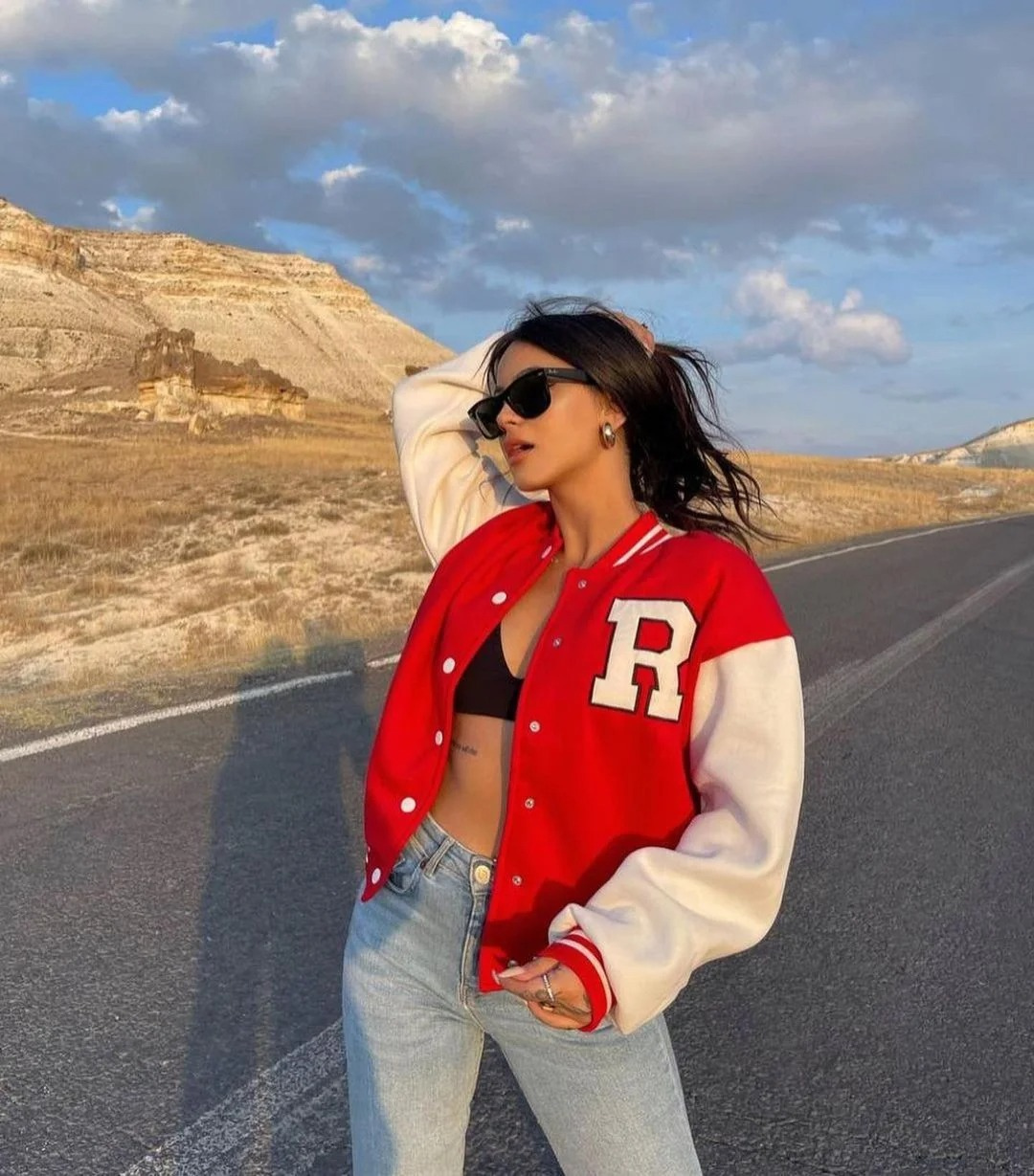 Bomberjacke | Oversized | Mit Knöpfen | Baseballjacke | Damenjacke