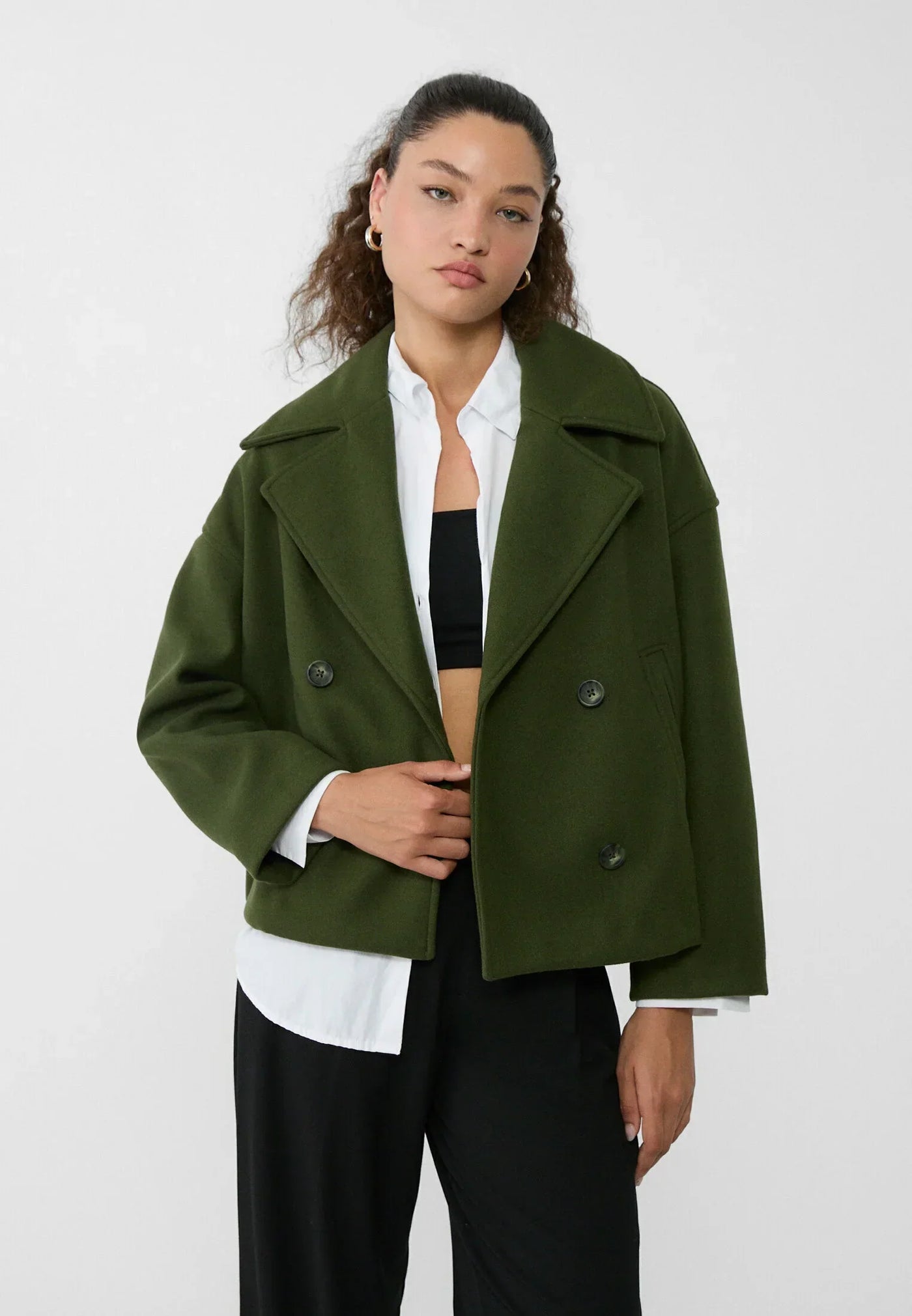 Übergroße Jacke – Zweireiher – Herbst – Kurze Trenchcoat-Jacke – Damenjacke
