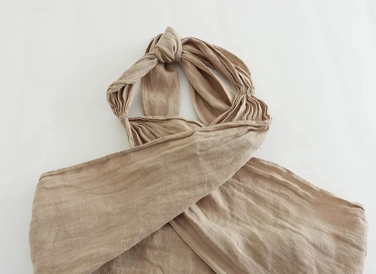 Set - Leinen - Weite Hosenbeine - Neckholder - Zweiteiliges Set - Sommerkleidung für Frauen