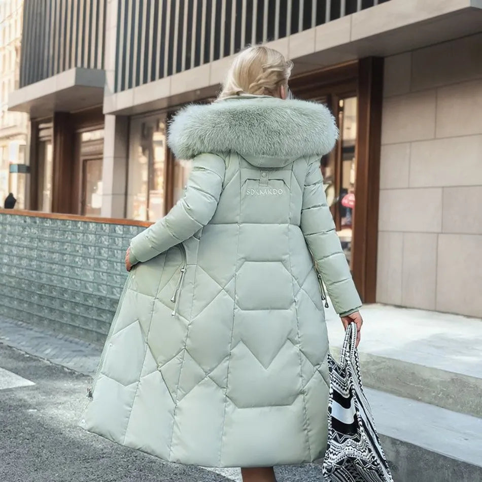 Lange Daunenjacke für Damen – Pelzkragen – Gefüttert – Winterjacke – Langer Mantel für Damen