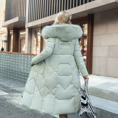 Lange Daunenjacke für Damen – Pelzkragen – Gefüttert – Winterjacke – Langer Mantel für Damen