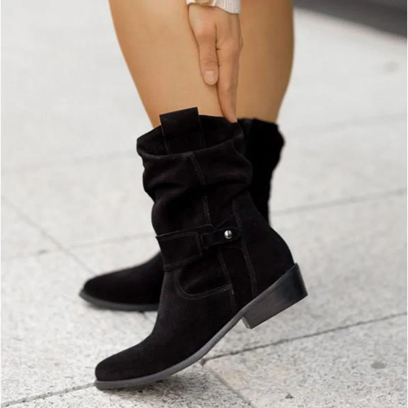 Wildlederstiefel - Damen Boho Winterstiefel mit niedrigem Absatz