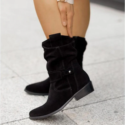 Wildlederstiefel - Damen Boho Winterstiefel mit niedrigem Absatz