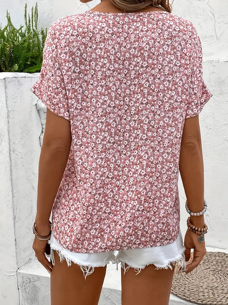 Florales Top - Kurzarm - Button-Up - Sommer Top - Damen Bluse mit Blumen