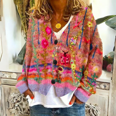 Strickjacke – farbenfroh – mit Knöpfen – Oversize-Strickjacke – Damenstrickmode