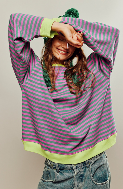 Oversized-Pullover – Gestreiftes Oversized-Langarmshirt für Frauen