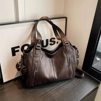 Ledertasche – Damen-Umhängetasche aus Kunstleder in Schwarz und Braun
