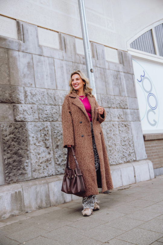 Langer Mantel – Damen-Teddy-Mantel mit doppelter Knopfleiste für Herbst und Winter