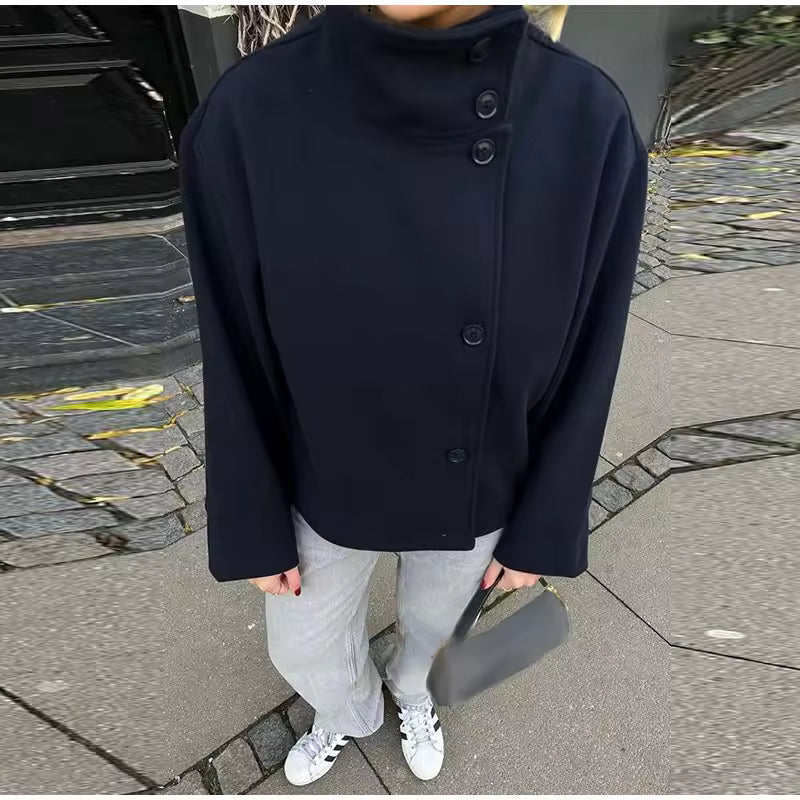 Wolljacke - Doppelreihiger kurzer Wollmantel für Frauen