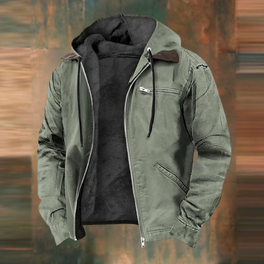 Fleecegefütterte Jacke – mit Kapuze – Reißverschluss – Herbstjacke – Herrenjacke