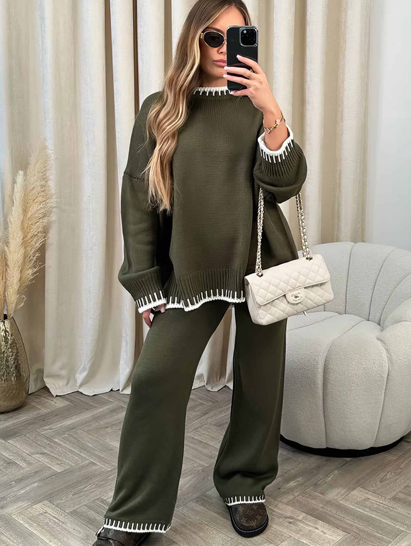 Strick-Set | Langarm | Weites Bein | Zweiteiliges Strick-Set | Loungewear für Frauen