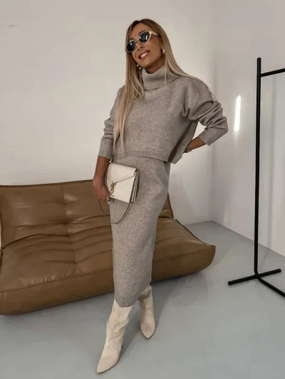 Strick-Set – Pullover – Midikleid – Zweiteiliges Strick-Set – Herbstkleidung für Frauen