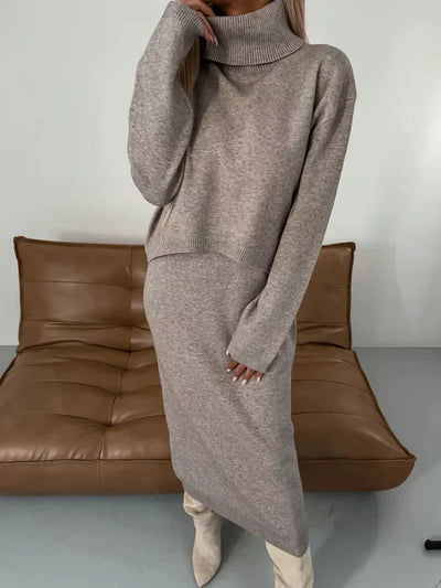 Strick-Set – Pullover – Midikleid – Zweiteiliges Strick-Set – Herbstkleidung für Frauen
