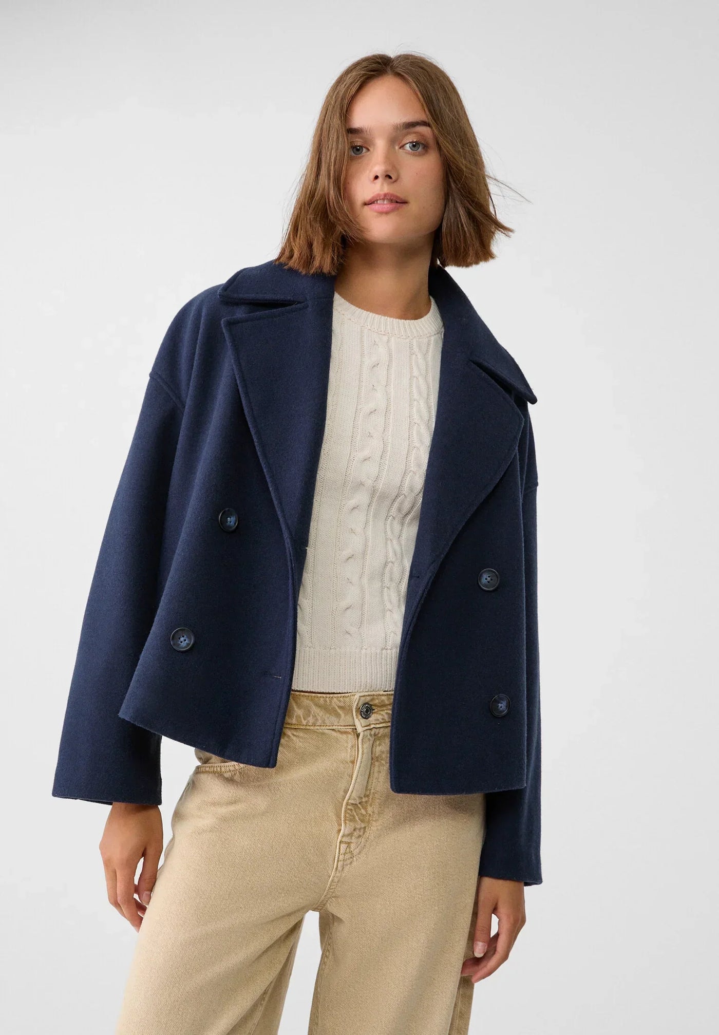 Übergroße Jacke – Zweireiher – Herbst – Kurze Trenchcoat-Jacke – Damenjacke