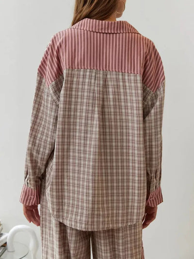 Pyjama-Set – Langärmeliges Pyjama-Set aus Baumwolle mit Karomuster für Damen