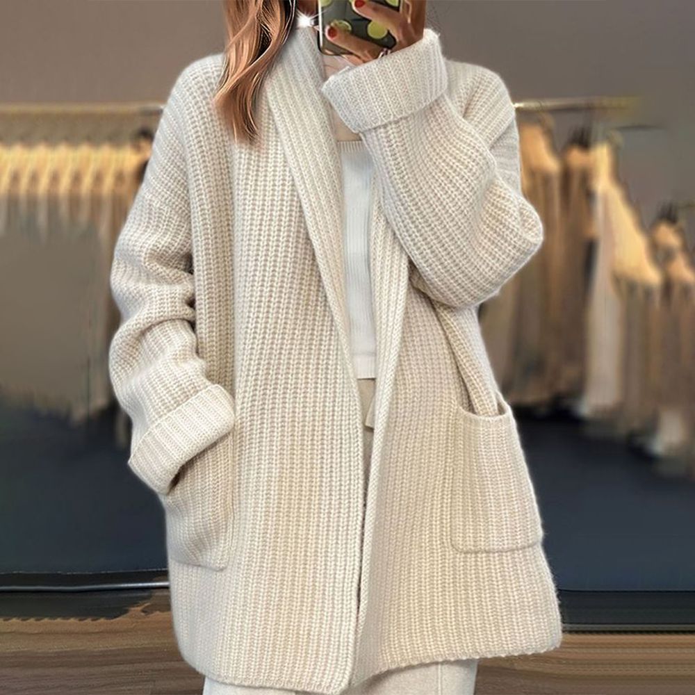 Strickjacke – Weiß – Offene Vorderseite – Oversized-Strickjacke – Damenstrickwaren