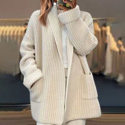 Strickjacke – Weiß – Offene Vorderseite – Oversized-Strickjacke – Damenstrickwaren