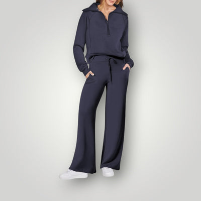 Loungewear-Set – Damen-Trainingsanzug mit weitem Bein und halbem Reißverschluss