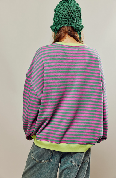 Oversized-Pullover – Gestreiftes Oversized-Langarmshirt für Frauen