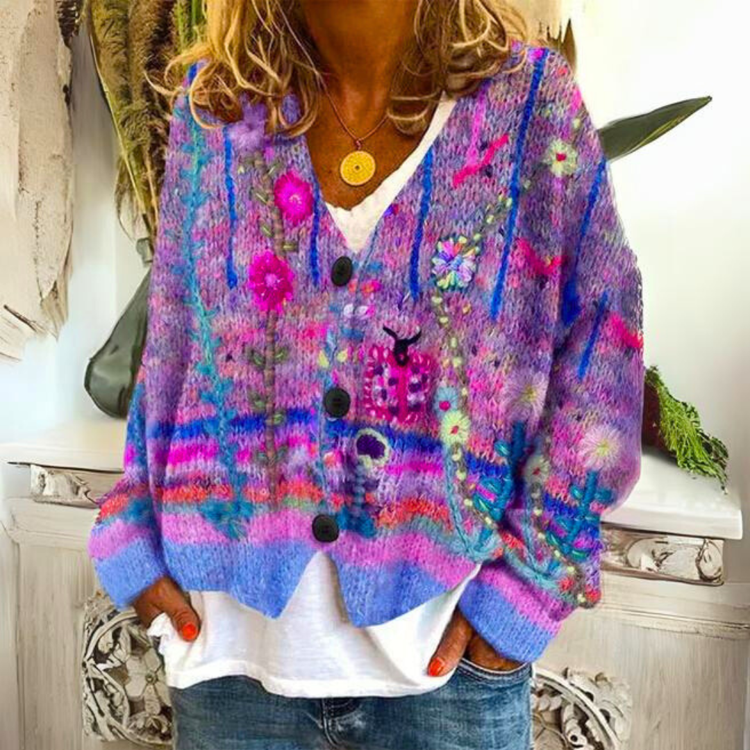 Strickjacke – farbenfroh – mit Knöpfen – Oversize-Strickjacke – Damenstrickmode