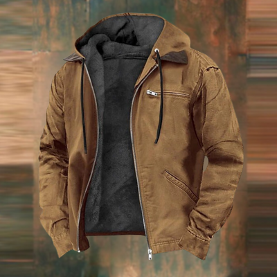 Fleecegefütterte Jacke – mit Kapuze – Reißverschluss – Herbstjacke – Herrenjacke