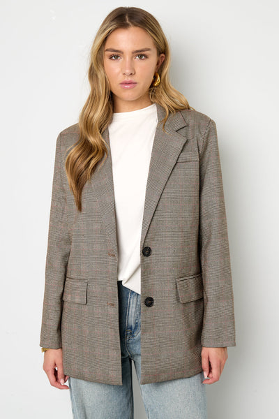 Oversized-Blazer – Damen-Blazer mit lockerer Passform und einreihiger Knopfleiste im Karomuster
