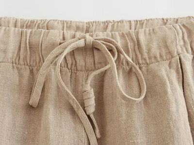 Set - Leinen - Weite Hosenbeine - Neckholder - Zweiteiliges Set - Sommerkleidung für Frauen