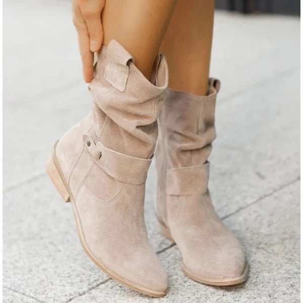 Wildlederstiefel - Damen Boho Winterstiefel mit niedrigem Absatz