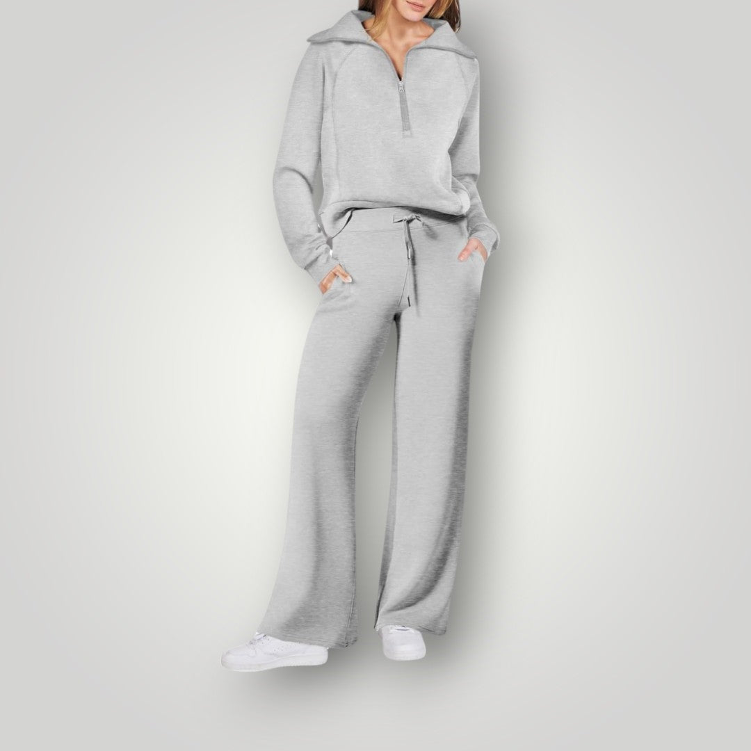 Loungewear-Set – Damen-Trainingsanzug mit weitem Bein und halbem Reißverschluss