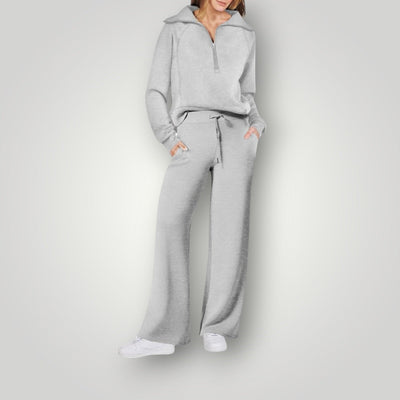 Loungewear-Set – Damen-Trainingsanzug mit weitem Bein und halbem Reißverschluss